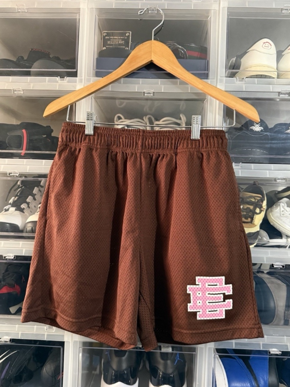 Eric Emanuel EE Shorts Neapolitan Brown Pink Logo Athletic Size Large